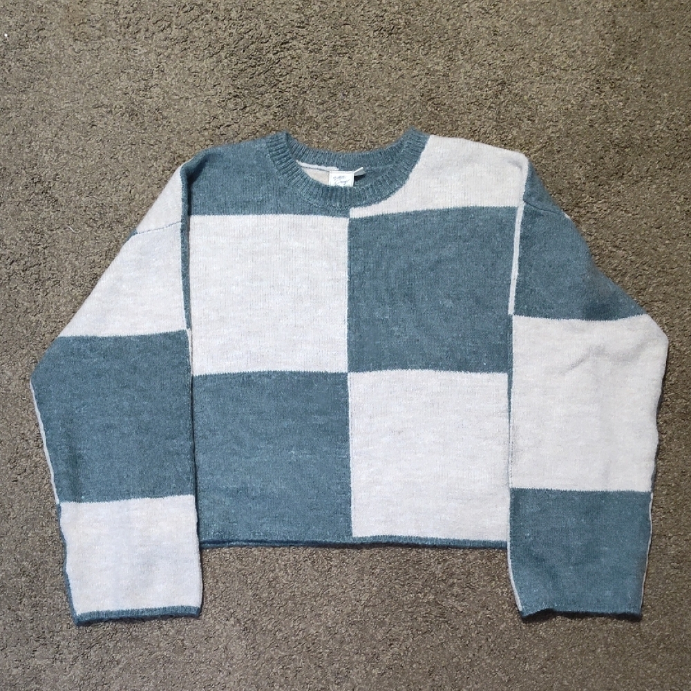 White Crow Green and White Block Sweater